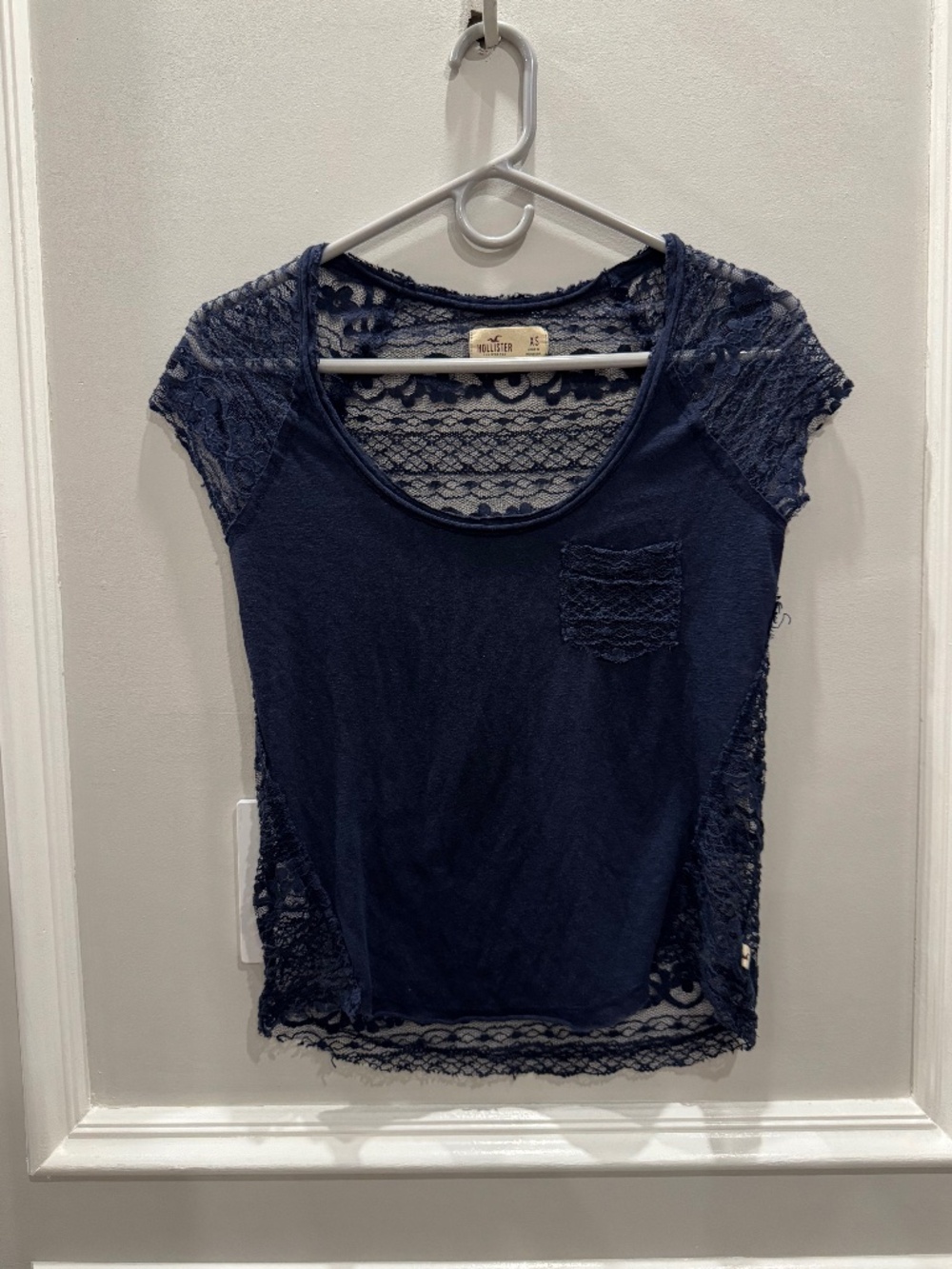Hollister Navy Blue Lace Back Short Sleeve Tee XS